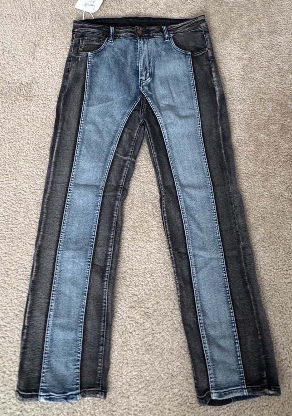 Women’s XL Two Tone Jeans Stretch Colorblock High Rise Straight Leg Denim NWT